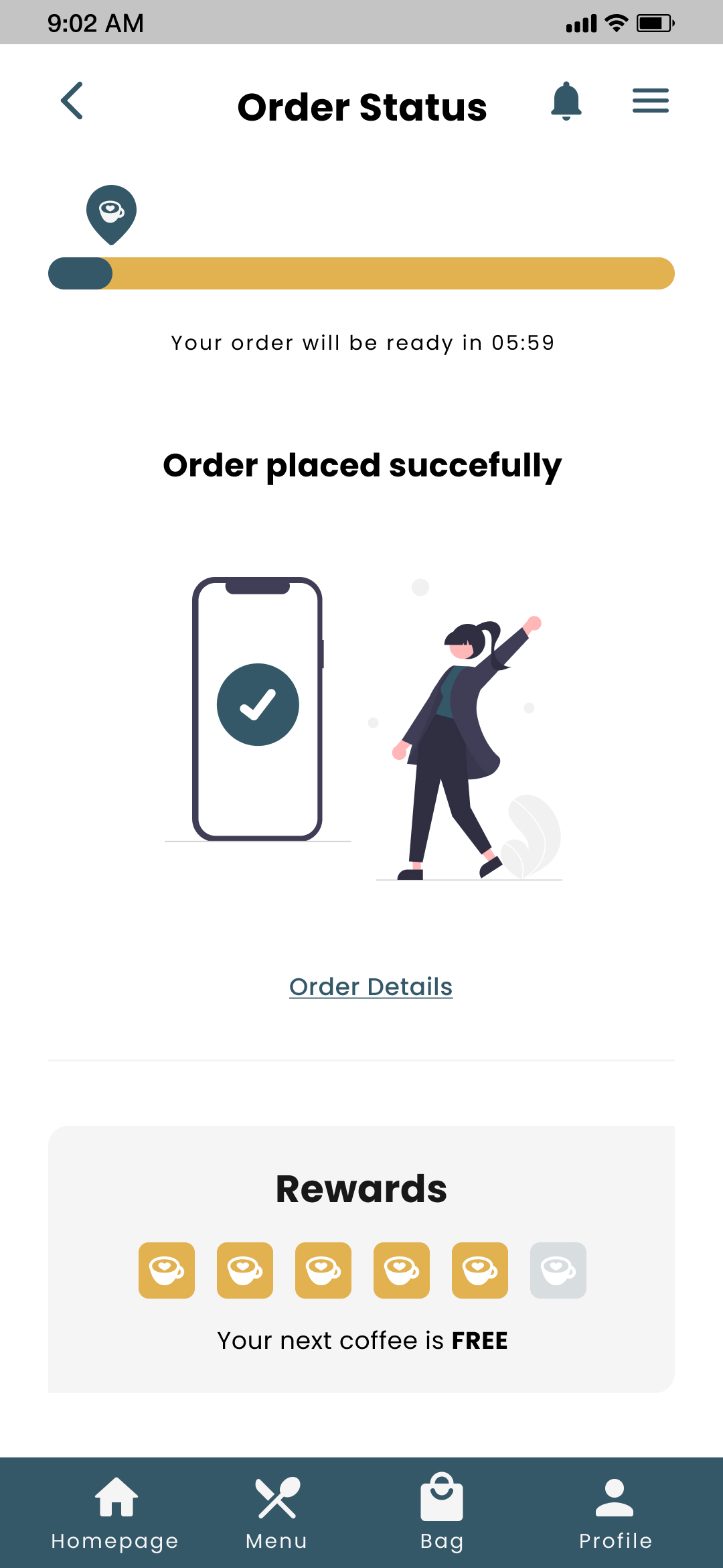 COCO Order Status screen for mobile app