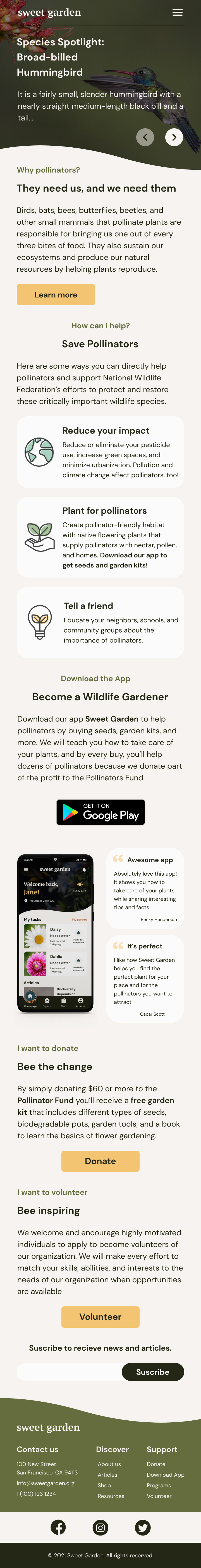 Sweet Garden Homepage screen mobile responsive for Android